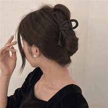1 女士时尚潮流蝴蝶结发夹，黑色，咖啡色 - 黑色 - 查看 3