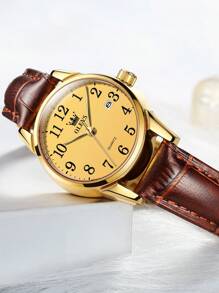 OLEVS. OLEVS Women's Business Dress Watches For Ladies Female Brown Leather Strap Small Face Dress Analog Quartz Wrist Watch With Calendar Day Date Waterproof Luminous Gift Classic Casual Retro Band - 金色 - 查看 2