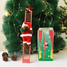 Adorno navideño Santa subiendo escalera para árbol de Navidad, figura decorativa con Papá Noel trepando una escalera roja, diseño clásico festivo ideal para colgar en pinos navideños, guirnaldas, puertas, ventanas o paredes, decoración creativa para hogares, oficinas, tiendas y vitrinas, muñeco de Santa con traje rojo y saco de regalos que aporta un toque divertido y tradicional a la temporada decembrina, material ligero y fácil de colocar, perfecto para crear ambientes festivos y fotografías temáticas, accesorio llamativo para fiestas navideñas, eventos, intercambios o regalos, adorno original que destaca entre luces y esferas, complemento ideal para transformar cualquier espacio en un escenario lleno de espíritu navideño y alegría visual. - Rojo - Ver 5