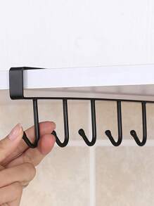 White Kitchen Seamless And Nail-free 6-hook Rack, Cupboard Storage Hanger Multi-functional Wardrobe Door Hook Coat Rack - White - View 8