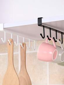 White Kitchen Seamless And Nail-free 6-hook Rack, Cupboard Storage Hanger Multi-functional Wardrobe Door Hook Coat Rack - White - View 5