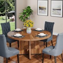Tribesigns Round Dining Table For 4, 47 Inch Farmhouse Kitchen Table Small Dinner Table Wood Kitchen Dinning Table For Dining Room Kitchen,Living Room - 質樸棕色 - 查看 5