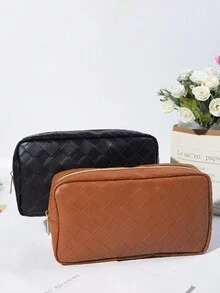 2入組簡約編織紋樣便攜式防水化妝包,洗漱包,收納袋,適用於日常,度假,商務旅行 - 彩色 - 查看 2