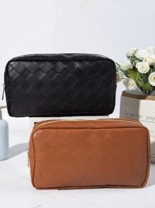2入組簡約編織紋樣便攜式防水化妝包,洗漱包,收納袋,適用於日常,度假,商務旅行 - 彩色 - 查看 1
