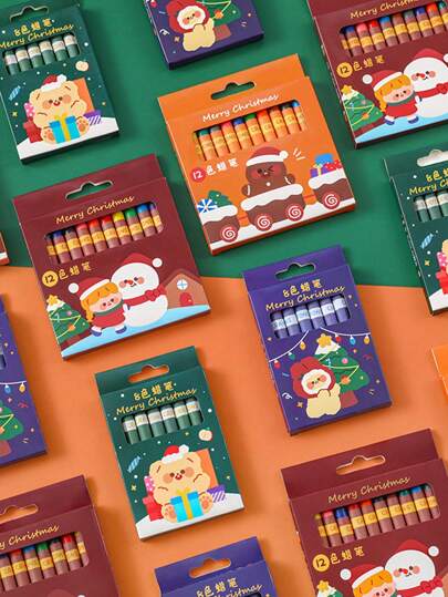Cartoon Christmas Crayons, 8 Colors/12 Colors, , Not Dirty, Drawing And Doodling Stationery Set For Kids, 1pc