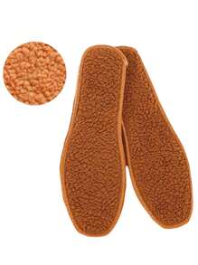 1pair Thickened Cashmere & Polyester Winter Warm Shoe Insole For Cold-proof And Casual Shoes - Brown - View 1