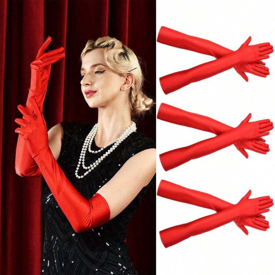 3 雙/套女式角色扮演化妝派對化裝長手套 1920 年代蓋茨比單人派對復古晚禮服婚禮舞會服裝配件手套、母親節和教師節禮物