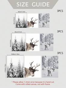 Conjunto De 3 Peças Pintura Decorativa De Sala De Estar De Alces De Floresta, Arte De Parede De Fundo De Sofá De Paisagem - Multicolorido - Ver 5