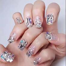 150 peças Strass Redondos Flatback Mais 20 peças Strass Grandes Flatback de Formato Irregular em Zircônia Cúbica Preta e Azul, Encantos de Unhas DIY, Pedras de Unhas, Suprimentos de Unhas