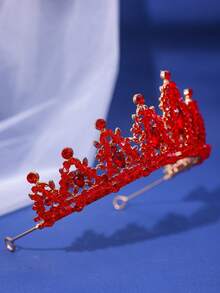 1入紅色水滴形石鑽皇冠頭飾，適用於婚禮、晚會、跳舞表演和日常使用的皇家頭飾 - 紅色 - 查看 2