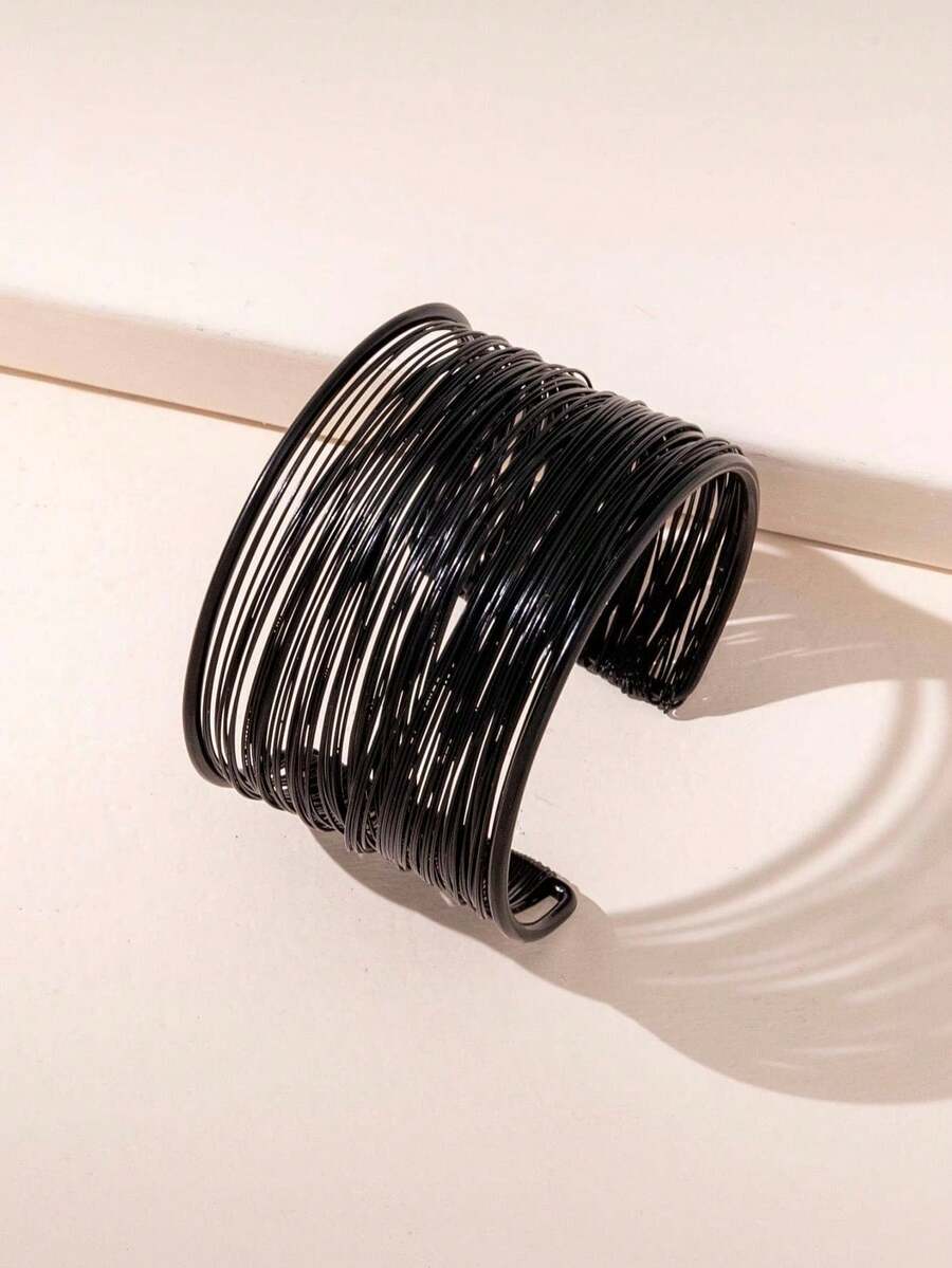 1pc Ladies' Simple & Delicate Open Design Decorative Metal Bangle - Black - View 1