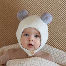 嬰兒帽子秋冬嬰兒羊毛帽兒童保暖保護耳帽珊瑚絨可愛針織男女冬季風格