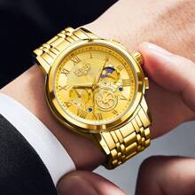 LIGE Original Watch Top Brand Men Watches Classic Roman Dial Luxury Wrist Watch For Men Quartz Waterproof Luminous Clock - Gold - View 2