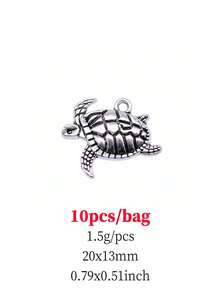 1袋10入20x13mm(0.79x0.51英寸)古色古銀海龜吊墜,diy珠寶製作必備 - 古銀色-10pcs - 查看 4
