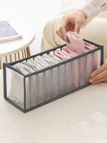 1pc Grey/Black/Beige Transparent Nylon Mesh 11-Grid Underwear, Socks Storage Box, Minimalist Fabric Foldable Organizer, Multi-Functional Drawer Storage Solution For Home, Bedroom, Dorm - Space-Saving Sorter - Grey - View 12
