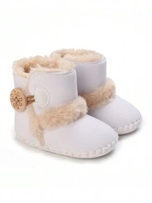 男孩和女孩纽扣设计平底保暖内衬雪地靴，软底，适合冬季 - 白色 - 查看 3