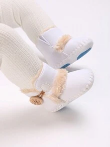 男孩和女孩纽扣设计平底保暖内衬雪地靴，软底，适合冬季 - 白色 - 查看 6