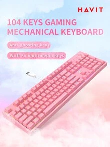 HAVIT KB871L 104 Keys PC Computer Playing Wired USB Colorful RGB Pink Games Mechanical Gaming Keyboards - Pink - View 1