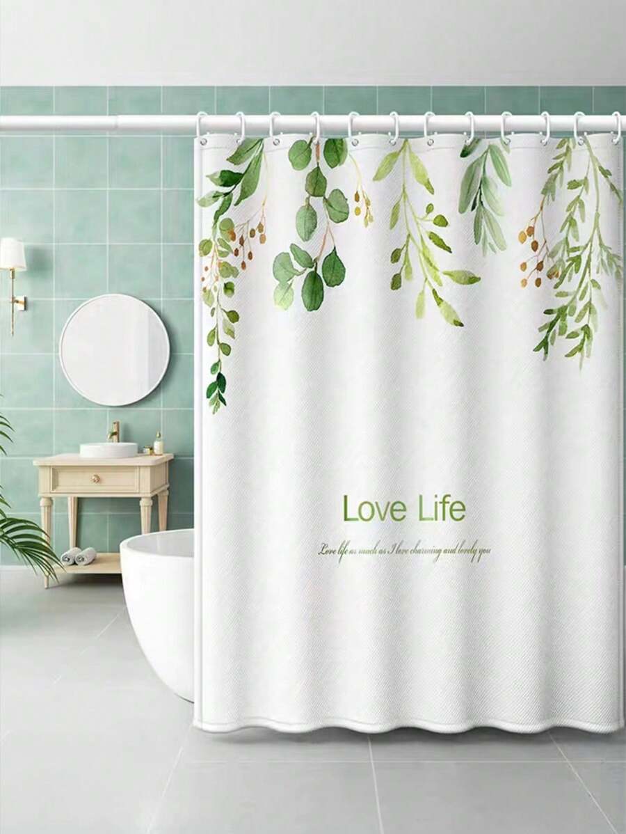 Bộ rèm tắm lá xanh 1 mảnh, vải ngăn cách chống thấm nước, chống nấm mốc, ngăn cách ướt và khô, lắp đặt không cần khoan, trang trí phòng tắm gia đình - Nhiều màu - Xem 1