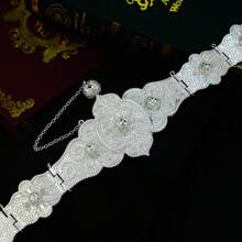 高加索婚禮腰帶,女士皇家金屬鏈腰帶,繡袍式標針腰帶,長度可調節,身體裝飾品 - 銀色 - 查看 1