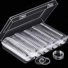 1入裝膠囊圓形塑料盒附儲物盒,用於收藏徽章收藏紀念保護,徽章收納盒(30mm,100個),聖誕、萬聖節、感恩節禮物 - 無色 - 查看 3