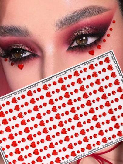 STARTTOOS 1pc 3d Simulation Large Red Heart Shaped Rhinestone Sticker For Eye/Face Decoration, Diy Music Festival/Y2k Themed Party Makeup