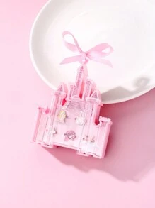 5入組/套女孩皇冠,獨角獸,公主,愛心設計鋅合金彩色油城堡塑膠盒環,合適的適用於日常穿著 - 粉色 - 查看 3