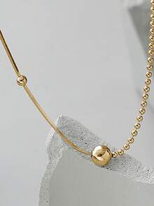 Nooxian 1pc Women Simple Copper Beaded Clavicle Chain Necklace (Random Number Of Beads) - Yellow Gold - View 3