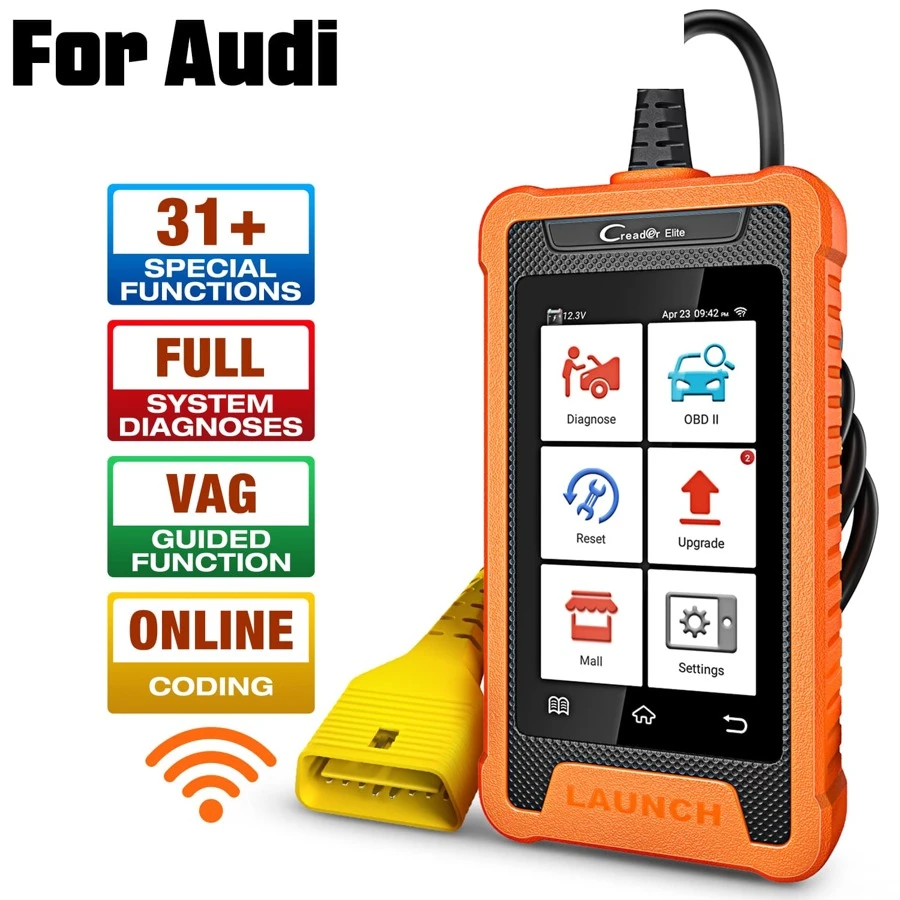 Launch X431 Elite Obd2掃描儀適用於奧迪,全系統雙向診斷掃描工具,完整重置汽車故障碼讀取器,自動vin,電池註冊,鑰匙編程,終身免費更新 - 橘色 - 查看 1