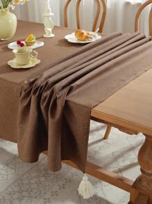 1入簡約風格純色流蘇桌布,防水防油,適用於家庭、教室、旅館