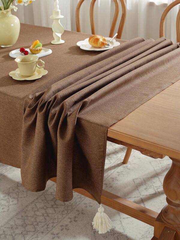 1pc Simple Style Solid Color Tablecloth With Tassel, Waterproof & Oil-proof, Suitable For Home, Classroom, Hotel