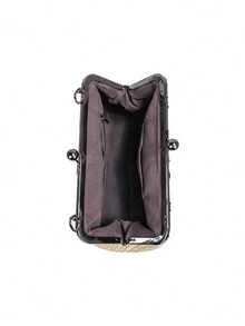 女士手提包和斜挎包，时尚手工编织图案 PU 皮革，单肩包，欧美真皮单肩包