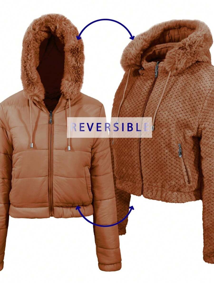 Women's Reversible Hooded Jacket Roosevelt A163 - Coffee Brown - View 1