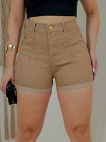 Women Denim Shorts - 摩卡棕 - 查看 1