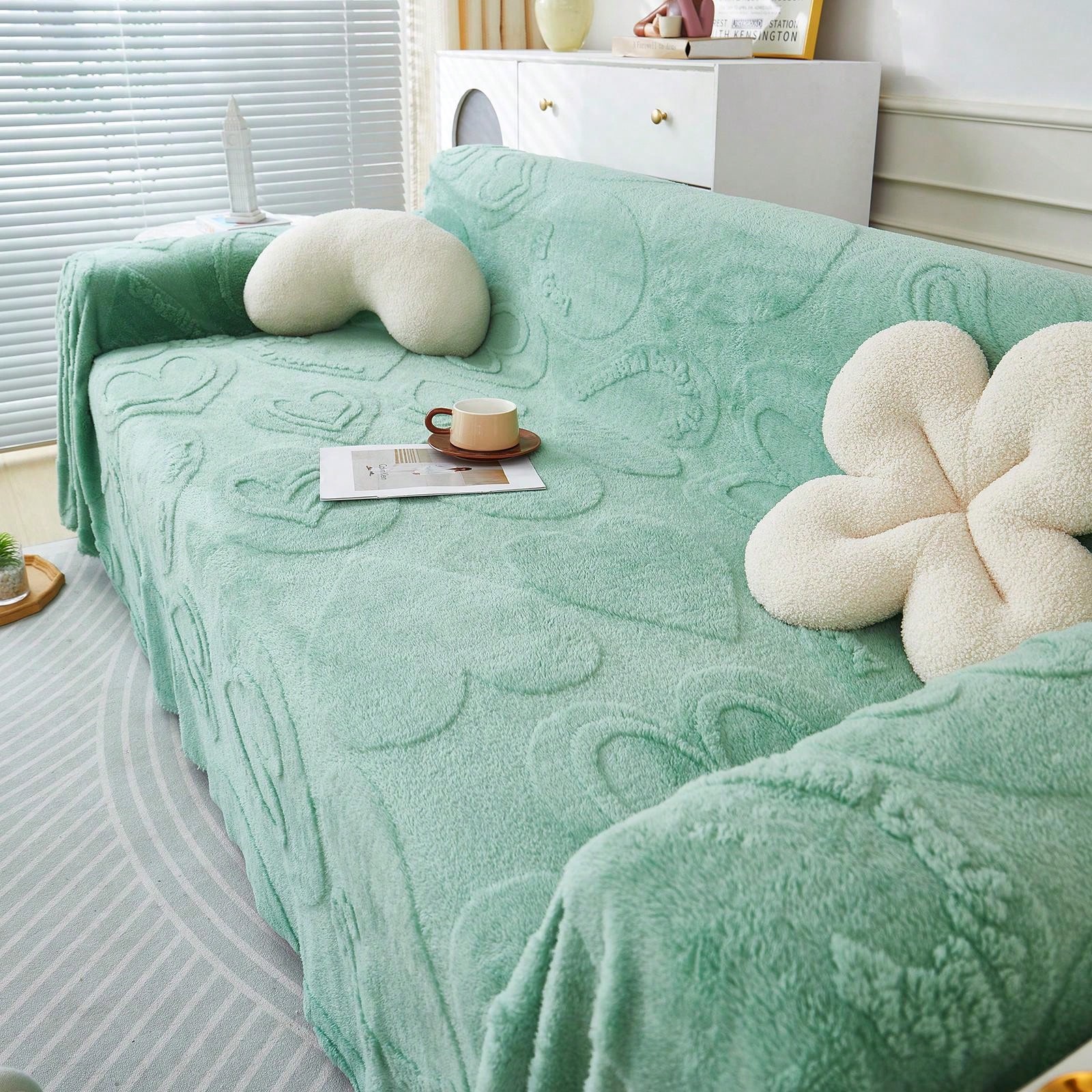 Soft Apple Green Sofa Cover SHEIN UK