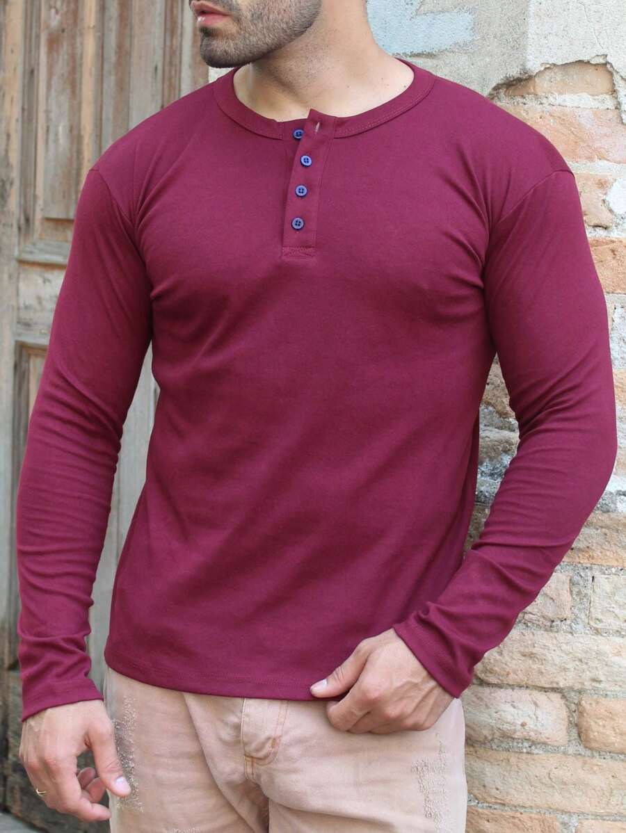 Men T-Shirts - 酒紅色 - 查看 1