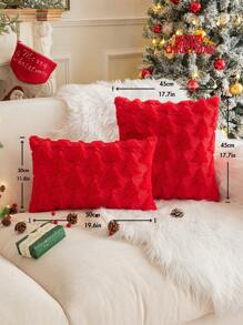 1pc Christmas Tree Embroidery Red Pillow Cover