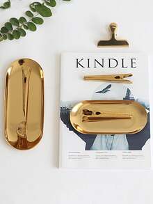 1pc Stainless Steel Oval Shaped Tray - Gold - View 7