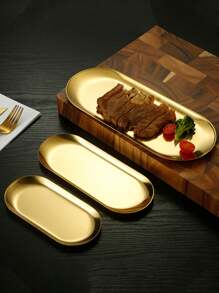 1pc Stainless Steel Oval Shaped Tray - Gold - View 1