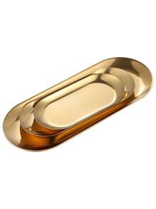 1pc Stainless Steel Oval Shaped Tray - Gold - View 9