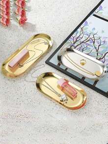 1pc Stainless Steel Oval Shaped Tray - Gold - View 6