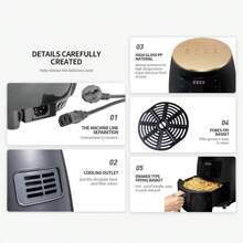 Household Touch Screen Air Fryer With Intelligent Control, 4.5l Large Capacity, Smokeless & Automatic Multi-Functional Fryer For Fries, Chicken Nuggets, Egg Tarts, Baked Sweet Potatoes, And Pizzas. - Black - View 5