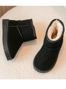 1pair Girls' Black Fabric Snow Boots, Round Toe, Thermal Lined, Anti-Skid Thick Sole, Suitable For 3-12 Years Old Girls In Autumn And Winter - Black - View 4