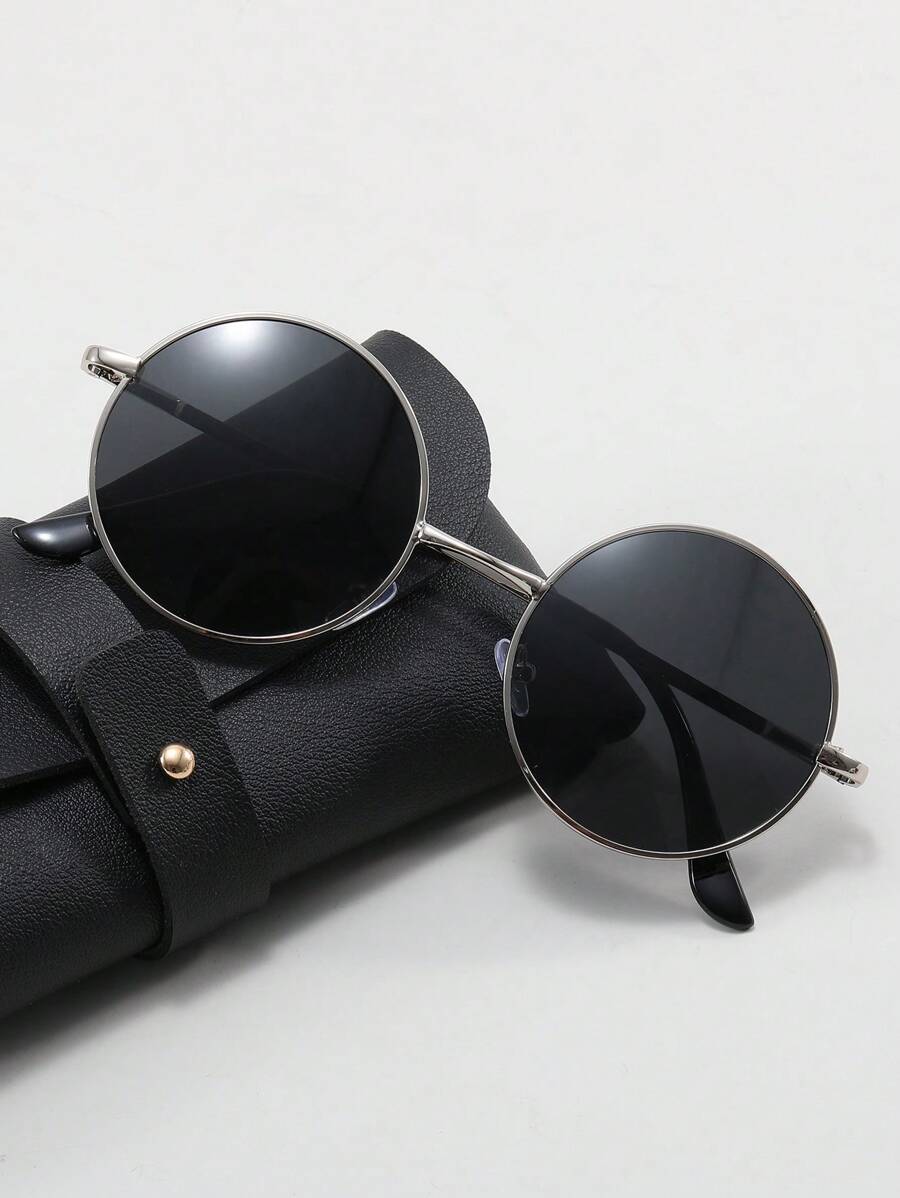 1pc Unisex Round Metal Frame Retro Fashion Fashion Glasses, Outdoor Eyewear For Summer Beach Vacation,Outdoor,Travel - Black - View 1