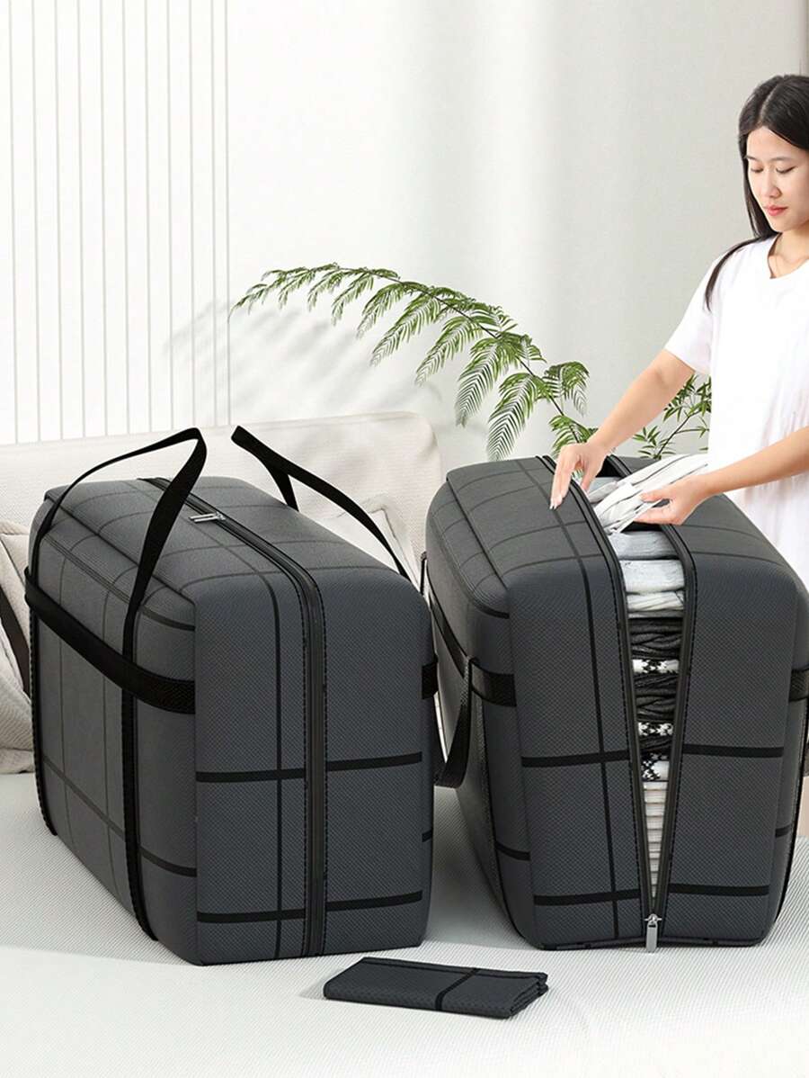 1PC 搬家打包袋加厚学生床上用品衣物收纳袋大容量行李袋超大容量可折叠收纳袋衣物整理袋适用于搬家返校期间存放杂物防水防潮收纳袋 - 深灰色 - 查看 1