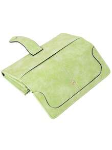 MIYIN 复古优雅缝线细节纽扣装饰女士钱包，多卡位带身份证窗口和零钱包，PU皮革对折复古信用卡夹，大容量拉链长款钱包，适合年轻女孩、女士和上班族日常使用，浅绿色 - 綠色 - 查看 5