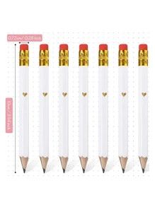 25pcs Mini Heart-Shaped Gold Foil Pencils With Erasers, 4inch/10cm Mini HB Hexagonal Golf Pencils With 1 Pencil Sharpener, Gift For Wedding (White) - White - View 3
