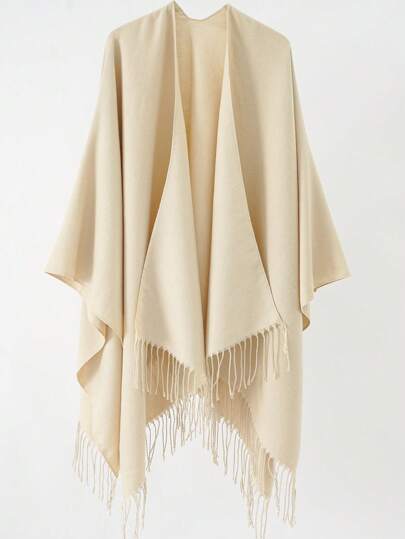 1 pieza Chal de mujer de unicolor de diseño con borlas de cachemir falso, capa informal de unicolor para el invierno y otoño