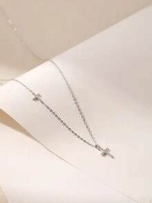 SYMFNY [情人节礼物] 925 银锆石十字架项链，女士独特设计锁骨链，奢华魅力生日礼物，送给女朋友，女士约会珠宝 - 銀色 - 查看 3