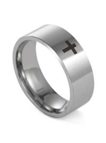 1pc New Cross Rings For Men Women 6/8mm Stainless Steel Cross Rings Couple Finger Ring Wedding Party Jewelry Gift - Gold - View 3